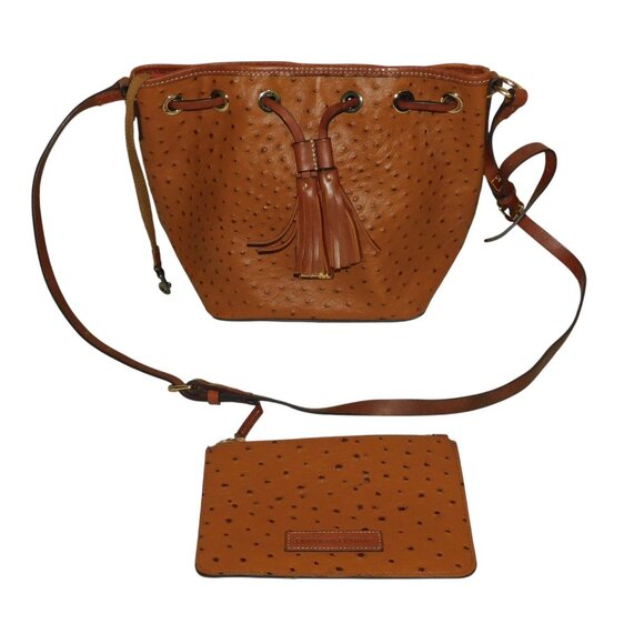 Dooney & Bourke Brown Ostrich Serena Crossbody Shoulder Bag & Purse Clutch - Picture 1 of 13
